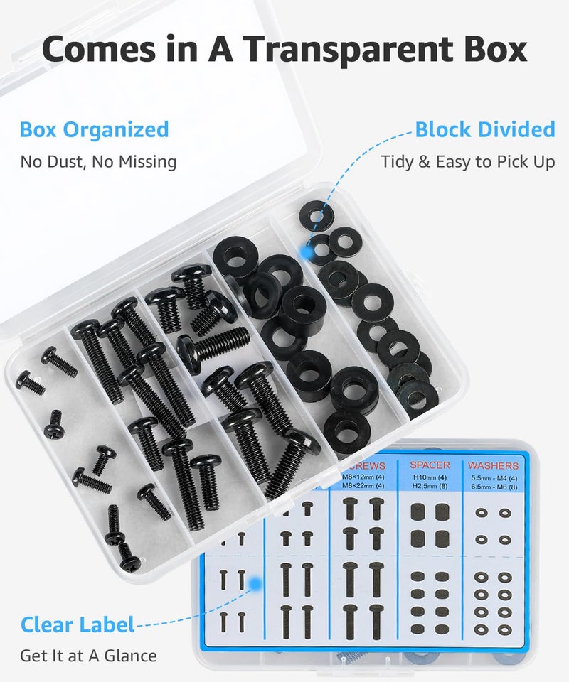 MOUNTUP Universal TV Mounting Hardware Screw Kit with Box - M4 M6 M8 Screws, Spacers & Washers for Most LED LCD OLED 4K TVs, Replacement Screws for TVs/Monitor Mounting, MU9041 - Image 3